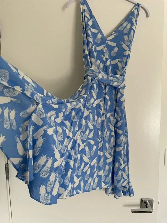 & Other Stories Cotton Pineapple Print Deep V Sleeveless, Waist Tie Summer Dress - Picture 8 of 16